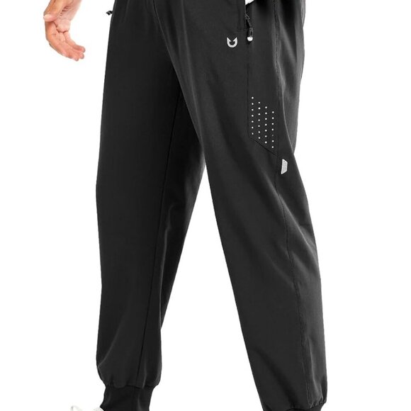 Men's Black Lightweight Quick Dry Running Joggers with Pockets and Reflective St